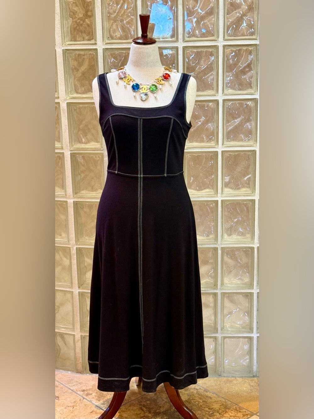 Loft Black Sleeveless A-Line Dress w/ white contrast stitching Size 10 NWT